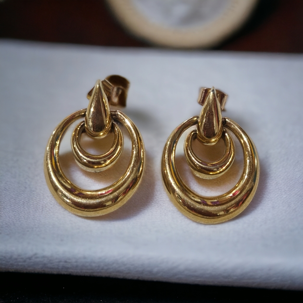 Trifari Gold Tone Door Knocker Earrings - Vintage